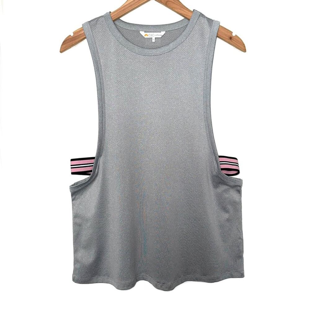 C&C California Active Mesh Grey Muscle Tank Top Size Medium